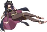 1girl absurdres arm_support artist_logo black_bra black_cape black_hair blunt_bangs bodysuit book bra bracelet breasts brown_bodysuit cape censored_feet commentary covered_navel crossed_legs eyelashes feet fire_emblem fire_emblem_awakening full_body gold_trim green_eyes hand_up highres holding holding_book invisible_chair jewelry l4wless leaning_back legs lips long_hair long_legs looking_at_viewer medium_breasts nail_polish no_shoes sidelocks simple_background sitting solo stirrup_legwear tharja_(fire_emblem) tiara toeless_legwear toenail_polish toenails toes two_side_up underwear white_background 