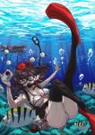  1girl absurdres bikini breasts bubble camera cleavage commentary commentary_request commission diving_mask fish flippers full_body goggles highres holding holding_camera looking_at_viewer outdoors red_eyes shameimaru_aya snorkel swimsuit touhou turtle underwater white_bikini yuuka_(a0240765) 