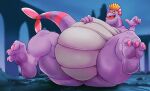  2023 anthro aquatic_dragon belly big_belly claws crown crown_only disney dragon fangs feet_up hand_on_stomach headgear hi_res leaning leaning_back male marine mostly_nude nude obese obese_anthro obese_male open_mouth overweight overweight_anthro overweight_male raised_tail scales scalie sea_monster simon_(the_little_mermaid) sitting solo spread_legs spreading steen tail teeth the_little_mermaid_(tv_series) toe_claws tongue underwater water 