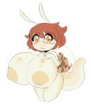  antennae_(anatomy) anthro areola big_breasts breasts butt cherrypretzel eyewear female gastropod glasses hair hi_res huge_breasts melody_(cherrypretzel) mollusk nipples nude open_mouth orange_eyes orange_hair shell short_stack simple_background snail solo standing tail thick_thighs 