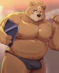  2023 absurd_res anthro bear belly big_belly brown_body brown_fur bulge clothing condom crave_saga dippubear fur gabu_(crave_saga) hi_res kemono male mammal moobs nipples overweight overweight_male sexual_barrier_device solo underwear 