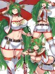  1girl ass belt boots breasts chiton cleavage cropped_jacket forehead_jewel green_hair highres holding holding_umbrella jacket jewelry kid_icarus kid_icarus_uprising large_breasts laurel_crown leaning_forward midriff navel neck_ring open_clothes open_jacket palutena race_queen red_jacket shimure_(460) skirt smile strapless thigh_boots thighhighs tiara tube_top umbrella white_jacket white_skirt white_thighhighs white_tube_top 
