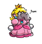  2023 anthro blonde_hair catchphrase chibi clothed clothing colored confusion crown digital_drawing_(artwork) digital_media_(artwork) digitalsunlite dress ear_piercing elephant elephant_peach elephantid hair headgear hi_res mammal mario_bros nintendo nintendo_switch piercing princess_peach proboscidean simple_background sketch super_mario_bros_wonder trunk white_background 