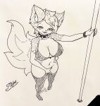  anthro big_breasts breasts clothing collar curvy_figure ear_piercing female fibbelous fluffy fluffy_tail gauged_ear hi_res hourglass_figure huge_breasts invalid_tag legwear looking_at_viewer male male/female masturbation piercing pole solo spiked_collar spikes stockings stripper_pole tail thigh_highs 