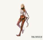  1girl blonde_hair boots bracelet braid braided_ponytail copyright_name final_fantasy final_fantasy_xvi full_body jewelry looking_at_viewer midadol_telamon official_art scarf simple_background sleeveless smile solo standing 