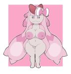  accessory areola beady_eyes big_breasts bow_ribbon breasts drayx eyelashes female fusion generation_3_pokemon generation_9_pokemon genitals hair hair_accessory hair_bow hair_ribbon huge_breasts humanoid hybrid long_hair navel nintendo nipples nude pink_areola pink_background pink_eyes pink_hair pink_nipples pokemon pokemon_(species) pokemon_fusion pussy ralts ribbons short_stack simple_background smile solo thick_thighs tinkaton white_background white_body wide_hips 