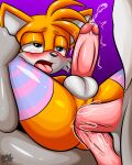  ahegao anal anal_penetration anthro balls bodily_fluids canid canine clothing double_anal double_penetration fox fur genital_fluids genitals group group_sex hi_res leaking_precum leg_grab legwear looking_away looking_pleasured male male/male mammal miles_prower open_mouth orgasm_face penetration penis precum sega sex sirjzau sonic_the_hedgehog_(series) spread_legs spreading stockings tongue tongue_out trio unknown_species yellow_body yellow_fur 