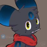  2023 ambiguous_gender anthro biped black_body black_ear_tips black_ears black_fur black_nose black_tail blue_body blue_ears blue_fur blue_markings canid canine canis colored digital_media_(artwork) ear_markings ears_up eeveelution facial_markings forehead_markings fur generation_2_pokemon happy head_markings hi_res looking_at_viewer mammal markings multicolored_body multicolored_ears multicolored_fur nintendo pencil_(object) pokemon pokemon_(species) ring_(marking) scarf shiny_pokemon simple_background solo star_(star_umbreon) star_umbreon tail twitter twitter_logo two_tone_body two_tone_ears two_tone_fur umbreon yellow_eyes 
