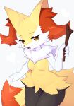  absurd_res anthro biped black_body black_fur braixen breasts devil-vox featureless_breasts female fur generation_6_pokemon hi_res looking_at_viewer navel nintendo open_mouth orange_body orange_fur pokemon pokemon_(species) simple_background small_breasts solo white_background white_body white_fur yellow_body yellow_fur 