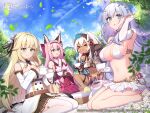  &gt;_&lt; 4girls albion_(azur_lane) animal_ear_fluff animal_ears aurora_(azur_lane) azur_lane black_skirt blonde_hair blue_eyes blue_hair blue_sky bodypaint breast_curtain breasts brown_gloves brown_hood cape cleavage_cutout clothing_cutout copyright_name cup dark-skinned_female dark_skin day elbow_gloves elf flower fox_ears fox_girl fur-trimmed_cape fur_trim garter_straps gloves gold_trim green_eyes hair_between_eyes hair_flower hair_ornament hair_ribbon hairband hanazuki_(azur_lane) high_ponytail hip_vent holding holding_cup holding_teapot japanese_clothes kimono large_breasts leather_belt loincloth long_hair looking_at_viewer medium_breasts miniskirt minneapolis_(azur_lane) multiple_girls native_american official_art open_mouth outdoors picnic picnic_basket pink_hair pink_hairband pink_tail pleated_skirt pointy_ears revealing_clothes ribbon second-party_source skirt sky sleeveless sleeveless_kimono small_breasts t@ke-g teapot thighhighs underboob very_long_hair white_bridal_gauntlets white_garter_straps white_hair white_kimono white_skirt white_thighhighs zettai_ryouiki 