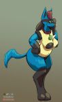  absurd_res anthro areola big_areola black_areola black_nipples breasts canid canine canis collar dustyerror female generation_4_pokemon green_eyes hi_res lucario mammal mature_female nintendo nipples pokemon pokemon_(species) simple_background solo tagme trans_(lore) trans_woman_(lore) 