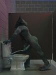  3d_(artwork) absurd_res anthro bathroom blender_(artwork) bodily_fluids bombaybeano cum cum_in_toilet cumshot digital_media_(artwork) ejaculation genital_fluids hi_res male masturbation public public_restroom restroom_stall solo toilet 