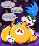  absurd_res after_vore anthro belly big_butt bullying butt butt_smother dialogue duo hi_res human koopa koopaling larry_koopa looking_back luigi male male/male mammal mario_bros nintendo scalie sitting_on_another smothering taunting tepigfan101 vore vore_tattoo 