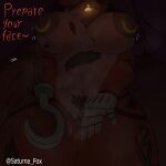  1:1 absurd_res animatronic anthro areola big_breasts bodily_fluids breasts canid canine clitoris clitoris_piercing crossgender dark_room dialogue digital_media_(artwork) english_text eye_patch eyewear female five_nights_at_freddy&#039;s fox foxy_(fnaf) fur genital_fluids genital_piercing genitals glowing glowing_eyes hair hi_res hook hook_hand imminent_facesitting looking_at_viewer low-angle_view machine mammal musk nipple_piercing nipples nude piercing pirate pussy pussy_juice robot saturnafox scottgames simple_background smile solo tail tattoo teeth text thick_thighs wide_hips 