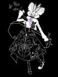  black_background black_bow black_butterfly black_skin black_skirt bow bug butterfly casket colored_skin english_commentary extra_arms facing_viewer funeral_of_the_dead_butterflies highres lobotomy_corporation long_sleeves pelvis project_moon shirt shoes simple_background skirt skull solo spot_color standing starlacyi white_shirt 