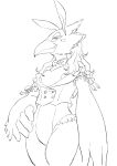  anthro avian beak bow_tie breath_of_the_wild clothed clothing crossdressing fake_ears fake_rabbit_ears hair hi_res leotard line_art long_hair male monochrome nintendo playboy_bunny playboy_outfit revali rito smile solo the_legend_of_zelda tyan_iruka wings 