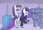  braided_hair clothed clothed_feral clothing dialogue english_text equid equine female feral friendship_is_magic hair hasbro hi_res horn inky_rose_(mlp) magic mammal my_little_pony public rarity_(mlp) t72b text translucent translucent_clothing unicorn 