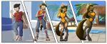  anthro breast_growth breasts brown_body brown_fur brown_hair clothed clothing colored comic equid equine facial_hair female fur gender_transformation growth hair hair_growth hi_res hooves horse house_background human long_hair male mammal medium_breasts mtf_transformation poolside reality_shift schmen solo species_transformation surprised_expression swimwear tail tail_growth transformation yellow_eyes 