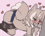 &lt;3 ahoge all_fours anthro blush breasts canid canine canis clothed clothing duo faceless_character faceless_male fellatio female footwear fur genitals grey_body grey_eyes grey_fur grey_hair hair kemono male male/female mammal mikeyama nipples oral panties partially_clothed penile penis pink_background sex simple_background skirt_down socks solo_focus topless underwear vein veiny_penis wolf 