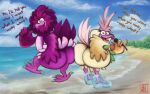  16:10 accipitrid accipitriform angry_birds anthro avian avian_feet bird butt coconut_bra debbie_(angry_birds) devnull duo eagle feathers female female/female hi_res pseudo_hair spice_girls tail_feathers touching_butt widescreen zeta_(angry_birds) 