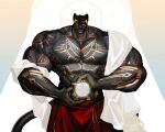  2023 abdominal_markings anthro arm_markings belt big_abs big_biceps big_deltoids big_muscles big_pecs big_triceps black_body black_fur black_hair bottomwear chest_markings clothing energy felid fur gold_markings hair hand_markings hi_res light magic male mammal markings muscular muscular_anthro muscular_male navel obliques orange_sclera pantherine pecs red_bottomwear red_clothing ripisgod rope rope_belt shoulder_markings solo sunlight tail tail_markings vein veiny_muscles white_cloth window yellow_eyes 