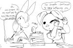  2023 anthro applying_makeup asinus black_and_white black_eyes dialogue domestic_pig donkey duo english_text equid equine eyeliner female lilmoonie makeup mammal monochrome oinky_(lilmoonie) personal_grooming sketch suid suina sus_(pig) text 