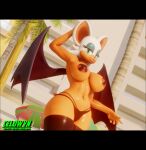  anthro armpit_fetish barely_visible_nipples bat bodily_fluids chappey clothed clothing female hi_res mammal mobian_bat mostly_nude navel_fetish nipples pasties rouge_the_bat sega skimpy solo sonic_the_hedgehog_(series) sweat 