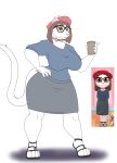  anthro beverage big_breasts big_butt breasts butt clothing coffee eyewear felid feline female flat_colors footwear glasses hand_on_hip hat headgear headwear hi_res jewelry looking_at_viewer mammal my_talking_angela necklace photolol.03 simple_background solo talking_angela talking_friends talking_tom_and_friends_(series) thick_thighs wide_hips 