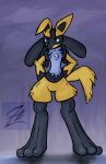  3_toes blue_body blue_eyes blue_fur chest_spike digital_drawing_(artwork) digital_media_(artwork) digitigrade ears_down feet fluffy fluffy_chest fluffy_tail fur generation_4_pokemon grey_body hands_behind hi_res lucario nintendo pivoted_ears pokemon pokemon_(species) shaded simple_background spikes spikes_(anatomy) standing tail toes watermark yellow_body yellow_fur zenodos_(artist) 