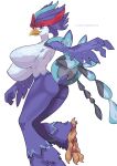 absurd_res anthro avian beak big_breasts blue_body blue_eyes breasts butt feathers female generation_9_pokemon hi_res huge_breasts lemonbizate_(artist) looking_at_viewer nintendo nude pokemon pokemon_(species) quaquaval simple_background solo white_background white_body 