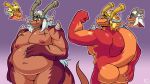  alfa_quinto_(artist) anthro belly body_swap bushiroad butt butt_grab claws digital_media_(artwork) dragon drum&#039;s_father drum_bunker_dragon duo father_(lore) future_card_buddyfight hair hand_on_butt hi_res horn humanoid_genitalia male male/male muscular muscular_male nipples nude overweight parent_(lore) pecs scalie son_(lore) 