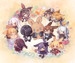  1other 2023 3boys 6+girls ambiguous_gender amiya_(arknights) animal_ears ansel_(arknights) april_(arknights) arknights ayerscarpe_(arknights) black_eyes black_hair blonde_hair blue_eyes bow chibi chinese_zodiac choshanland_plushy_(arknights) closed_eyes commentary doctor_(arknights) english_commentary green_bow hair_bow happy_new_year highres keluy kroos_(arknights) leonhardt_(arknights) long_hair multiple_boys multiple_girls one_eye_closed popukar_(arknights) purple_eyes purple_hair rabbit_boy rabbit_ears rabbit_girl red_eyes rope_(arknights) savage_(arknights) sora_(arknights) stuffed_animal stuffed_rabbit stuffed_toy white_hair year_of_the_rabbit 
