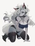  anthro breasts canid canid_demon claws demon female finger_claws fur grey_body grey_fur grey_hair hair hellhound helluva_boss hi_res hj_poiii loona_(helluva_boss) mammal simple_background solo thick_thighs toe_claws 