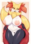  anthro anus big_breasts blush breasts curvy_figure delphox female generation_6_pokemon genitals hi_res huge_breasts nintendo nude open_mouth pokemon pokemon_(species) pussy red_eyes simple_background solo tail tailzkim thick_thighs voluptuous wide_hips 