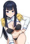  1girl bikini black_bikini black_hair blue_eyes blush breasts closed_mouth commission hair_between_eyes hair_ornament highres kill_la_kill kiryuuin_satsuki long_hair long_sleeves looking_at_viewer non-web_source shirt simple_background solo source_request swimsuit t-lex upper_body white_background 