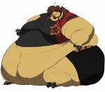  anthro belly big_belly big_butt bovid broadsword_(artist) brown_hair butt caprine clothed clothing ear_piercing english_text facial_hair fat_arms fat_rolls fingers fur goat goatee hair holding_object hooved_fingers hooves horn huge_butt male mammal moobs morbidly_obese morbidly_obese_anthro morbidly_obese_male obese obese_anthro obese_male open_mouth open_smile overweight overweight_anthro overweight_male piercing simple_background sitting smile solo star_polygon tan_body tan_fur text thick_thighs white_background 