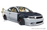  1boy black_hair commission dog english_commentary english_text fat fat_man mixed-language_commentary open_mouth original ozizo scion_(company) scion_tc signature smile smoke stance_(vehicle) sunglasses toon_(style) vehicle_focus 