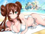  bikini breasts brown_hair highres horounendo large_breasts one_eye_closed pokemon pokemon_(game) pokemon_bw2 rosa_(pokemon) swimsuit white_bikini 