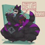  absurd_res anthro belly big_belly black_body black_fur bodily_fluids bone canid catboyz claws digital_media_(artwork) english_text feet fitbit flabby_arms fur fur_markings hi_res male mammal markings morbidly morbidly_obese multicolored_body multicolored_fur musk navel nude obese obese_anthro obese_male open_mouth overweight overweight_anthro overweight_male simple_background skull skull_head solo solo_focus sweat tail teeth text thick_thighs tired tired_expression tired_eyes tired_look toes tongue tongue_out undead 