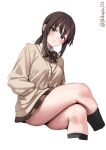  1girl black_socks blush breasts brown_cardigan brown_skirt cardigan collared_shirt cropped_legs dress_shirt ebifurya feet_out_of_frame fubuki_(kancolle) grey_eyes hand_in_pocket highres invisible_chair kantai_collection long_hair long_sleeves looking_at_viewer one-hour_drawing_challenge parted_lips pleated_skirt shirt sidelocks simple_background sitting skirt small_breasts socks solo thighs twitter_username white_background white_shirt 