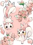  alternate_color animal_focus colored_skin commentary_request flower hanabusaoekaki highres no_humans open_mouth pachirisu petals pink_background pink_flower pokemon pokemon_(creature) shiny_pokemon smile solid_oval_eyes tail teeth upper_teeth_only white_skin 