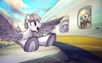  2023 absurd_res aircraft airplane ambiguous_gender cloud digital_media_(artwork) equid equine fan_character feral flying friendship_is_magic group hasbro hi_res hooves limestone_pie_(mlp) male mammal my_little_pony open_mouth pegasus seleno selenophile solo_focus wings 