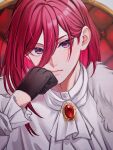  1boy absurdres androgynous blue_lock chigiri_hyoma closed_mouth commentary elbow_gloves gloves hair_between_eyes hand_up highres kyul_gnsn long_hair long_sleeves looking_at_viewer male_focus pink_eyes pink_hair solo 
