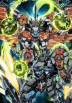  absurdres clenched_hand demonbane demonbane_(mecha) garimpeiro glowing glowing_eyes green_eyes highres loki_(fire_emblem) mecha mecha_request no_humans open_hand robot science_fiction space super_robot 