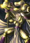  1boy armor cape digimon digimon_(creature) egyptian_clothes gold highres male_focus nomigid pharaohmon red_eyes solo 