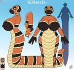  anthro apode big_breasts breasts coral_snake digital_media_(artwork) draconcopode drxii elapid_(snake) fangs female hi_res huge_breasts legless looking_at_viewer model_sheet naga nipples non-mammal_breasts nude reptile s&#039;reth scales scalie serpentine simple_background smile snake solo standing teeth 