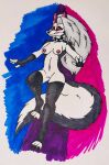  anthro bisexual_pride_colors breasts clothing collar collar_only exposed_breasts female fingerless_gloves genitals gloves handwear helluva_boss hi_res humanoid legwear lgbt_pride loona_(helluva_boss) nude pride_colors pussy reywoof solo thigh_highs 