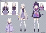  1girl alternate_costume alternate_hairstyle commentary_request full_body grey_hair headband headphones headphones_around_neck highres hololive hood hooded_jacket jacket long_hair medium_hair murasaki_shion necktie official_art open_mouth school_uniform simple_background solo standing tam-u thighhighs yellow_eyes 