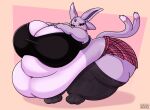  2023 anthro belly big_belly big_breasts big_butt blush bottomwear breasts butt clothed clothing digital_drawing_(artwork) digital_media_(artwork) drokmars eeveelution espeon female fur generation_2_pokemon hi_res huge_breasts huge_butt huge_thighs hyper hyper_belly hyper_breasts legwear mammal miniskirt morbidly_obese morbidly_obese_anthro morbidly_obese_female nintendo obese obese_anthro obese_female overweight overweight_anthro overweight_female pokemon pokemon_(species) shy simple_background skirt solo stockings tail thick_thighs topwear 
