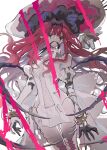  1girl bandages baobhan_sith_(fate) bare_shoulders breasts fate/grand_order fate_(series) grey_eyes hat long_hair looking_at_viewer mimulishizi mouth_hold pointy_ears red_hair simple_background skirt solo standing white_background 